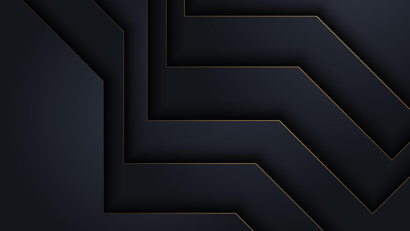Abstract 3d background with black paper layers. Geometric illustration of carbon sliced shapes textured with golden glittering dots. vector