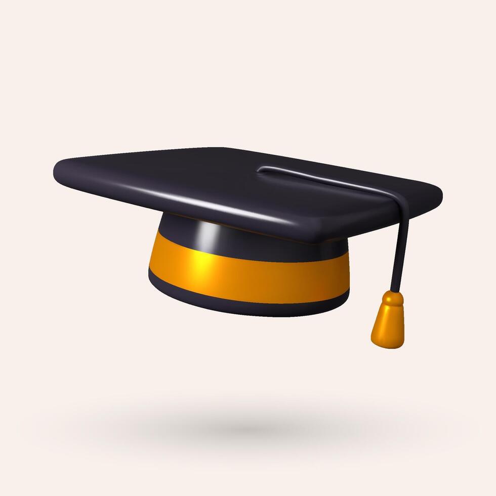 3D graduation cap icon. Symbolizing completion of high school, college, or university. Mortarboard representing education and degree ceremonies. 3D rendering. vector