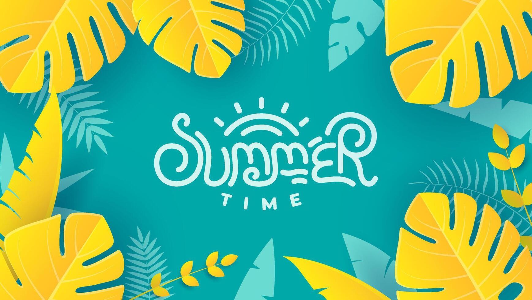 Summer background with yellow leaves. Summer background in paper craft style. paper cut and craft style. vector