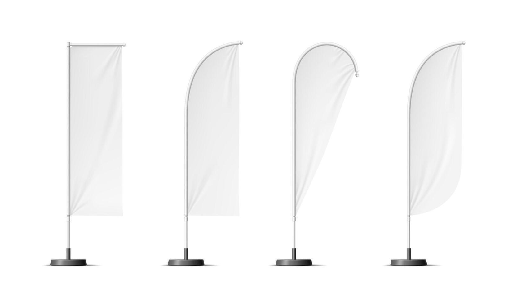 Realistic banner stand, beach flags mockups vector