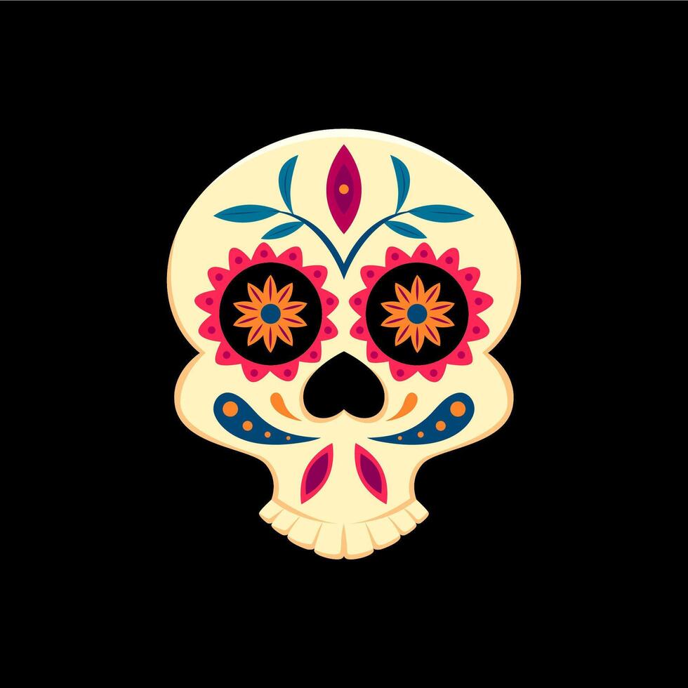 Mexican Day of the Dead ornate skull sticker vector