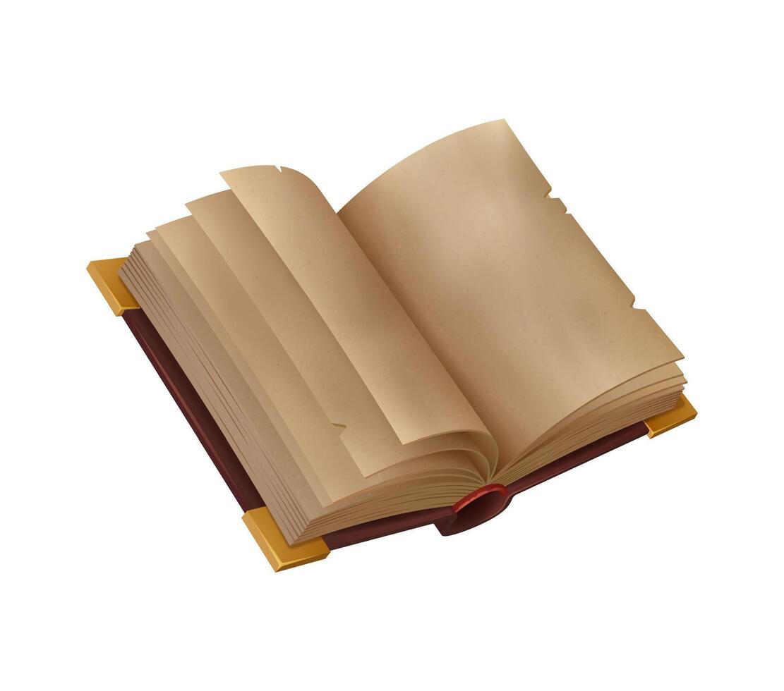 Ancient book with open pages for mystery game vector