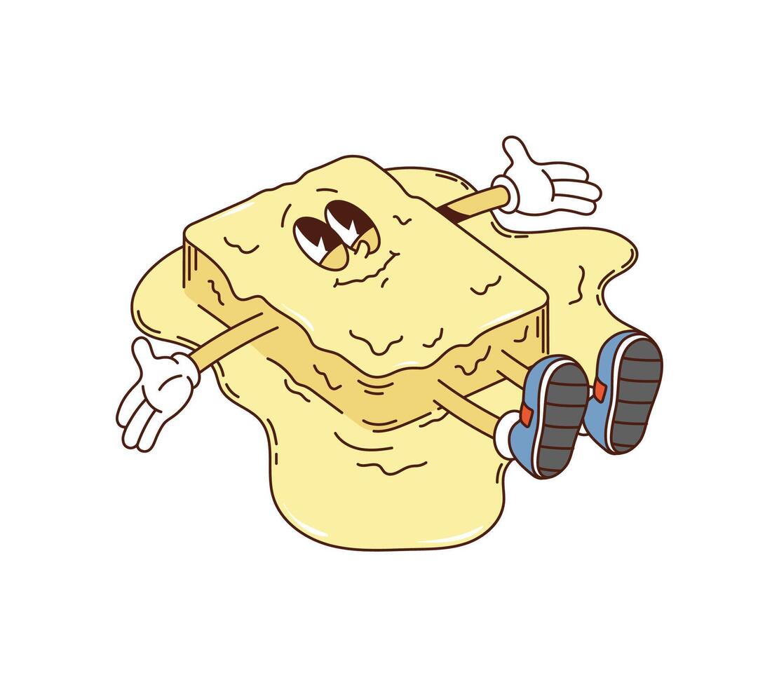 Melting butter retro groovy breakfast character vector