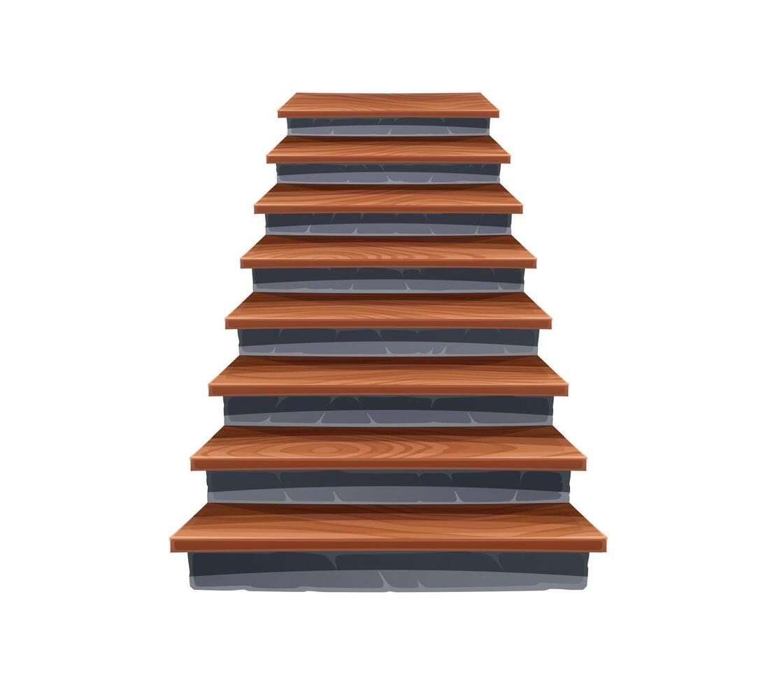 Wooden and stone stairs in cartoon style vector