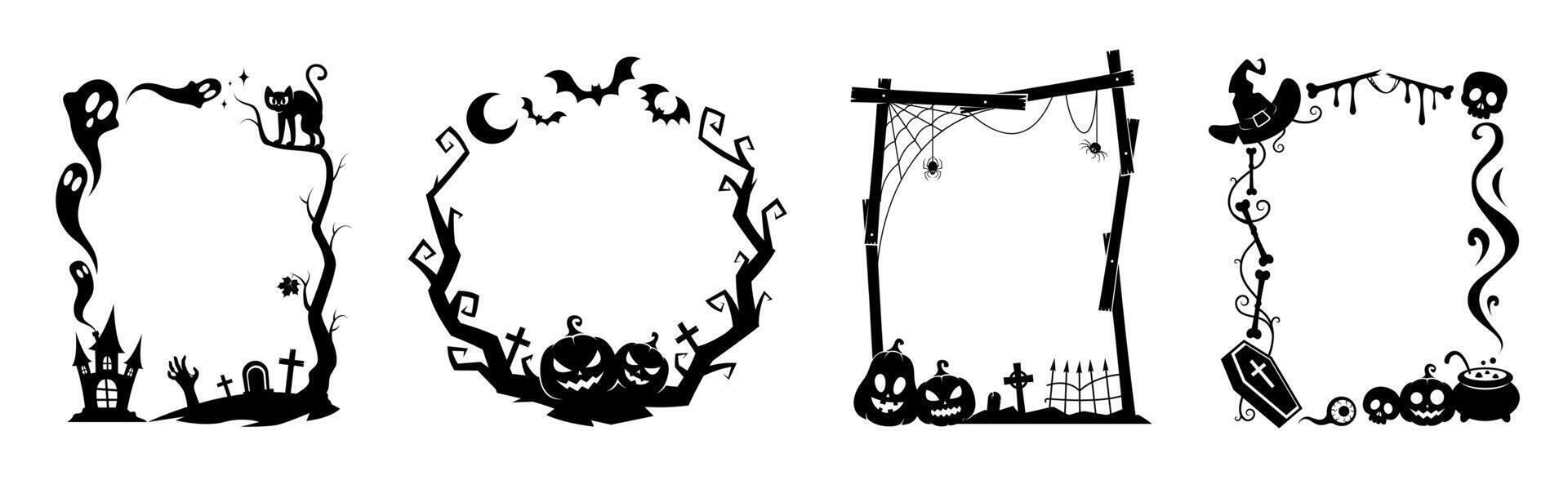 Halloween holiday black frames isolated set vector