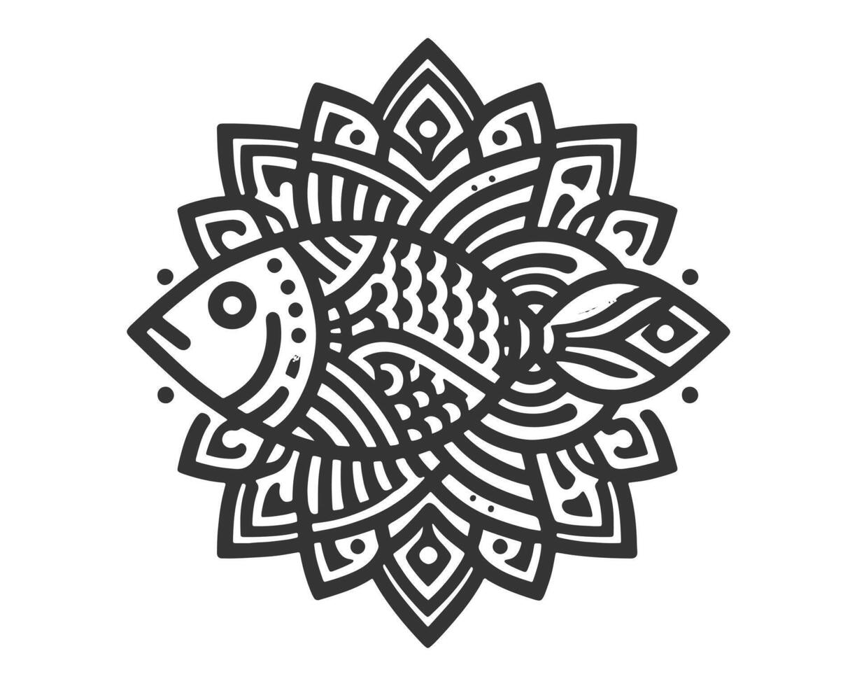 Fish line art mandala design vector