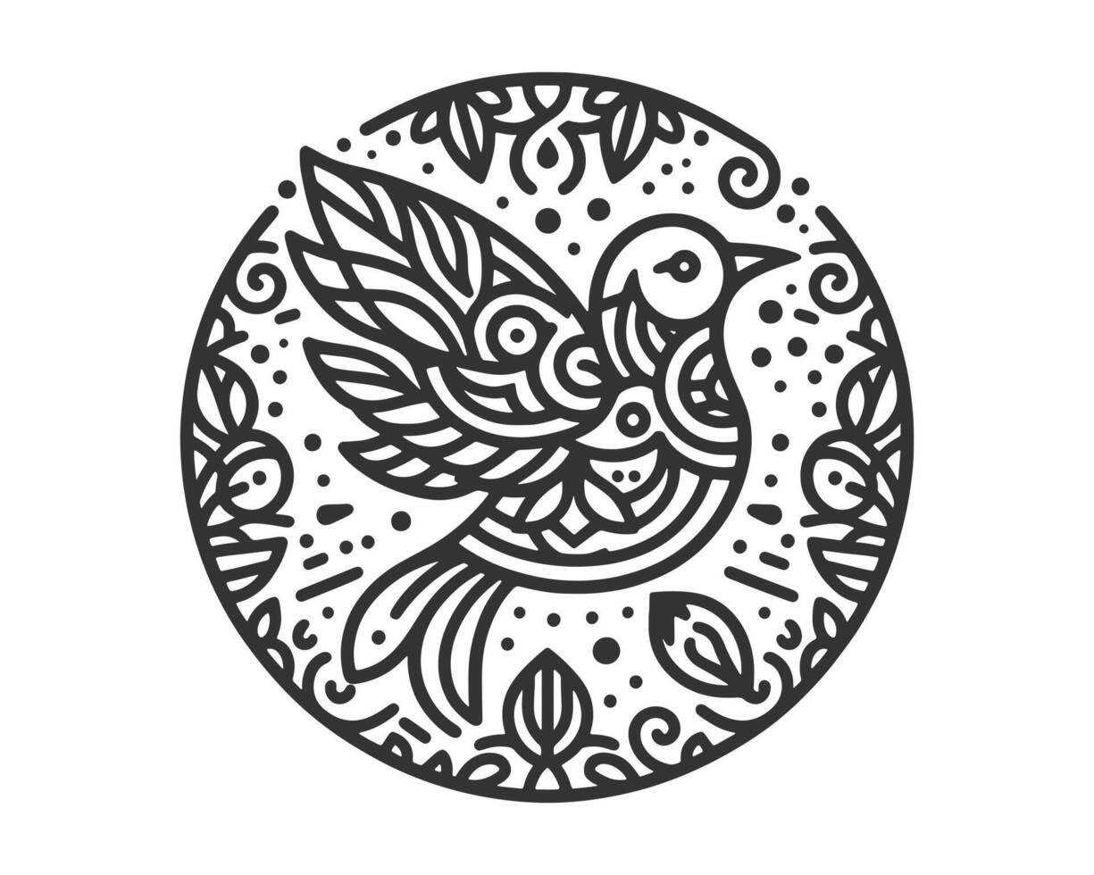 bird line art mandala design vector