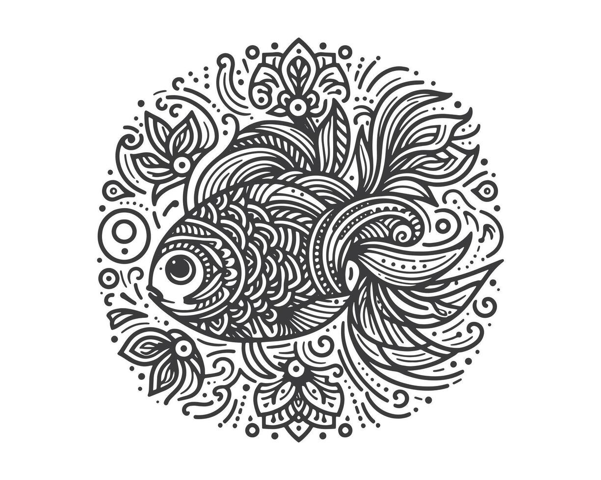 Fish line art mandala design vector