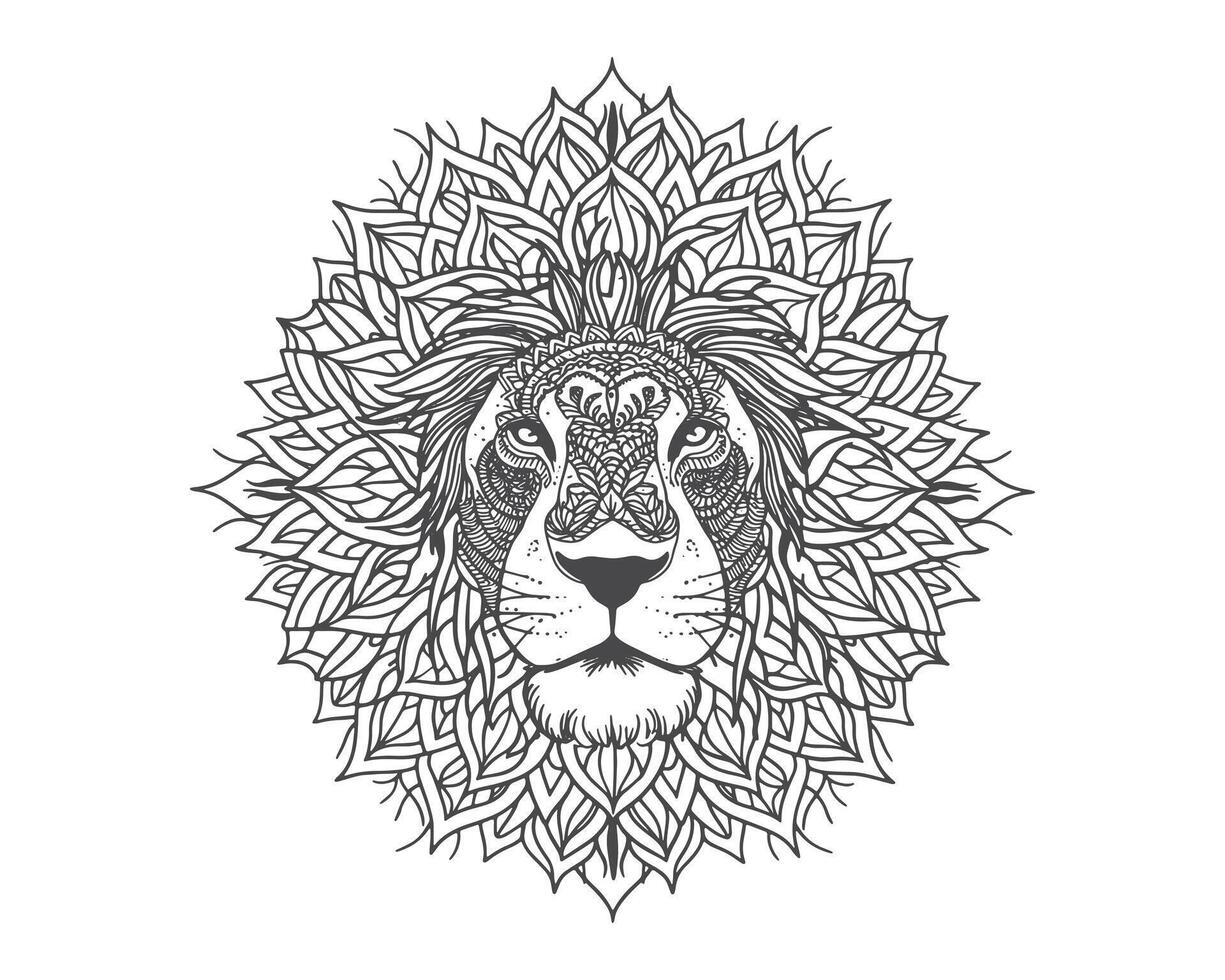lion face line art mandala design vector