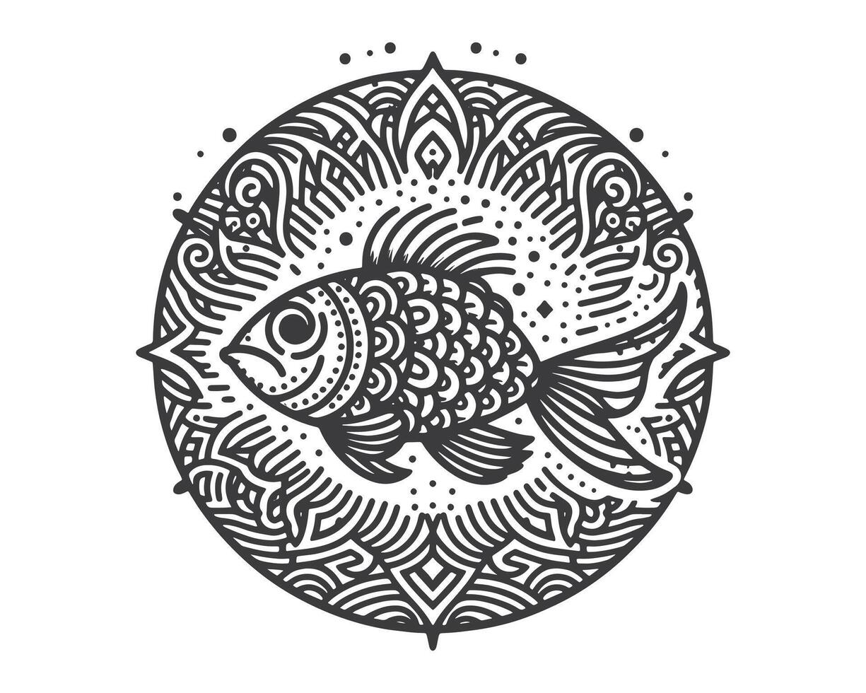 Fish line art mandala design vector