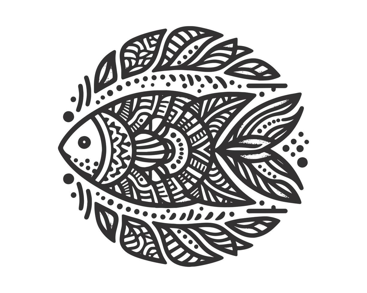 Fish line art mandala design vector
