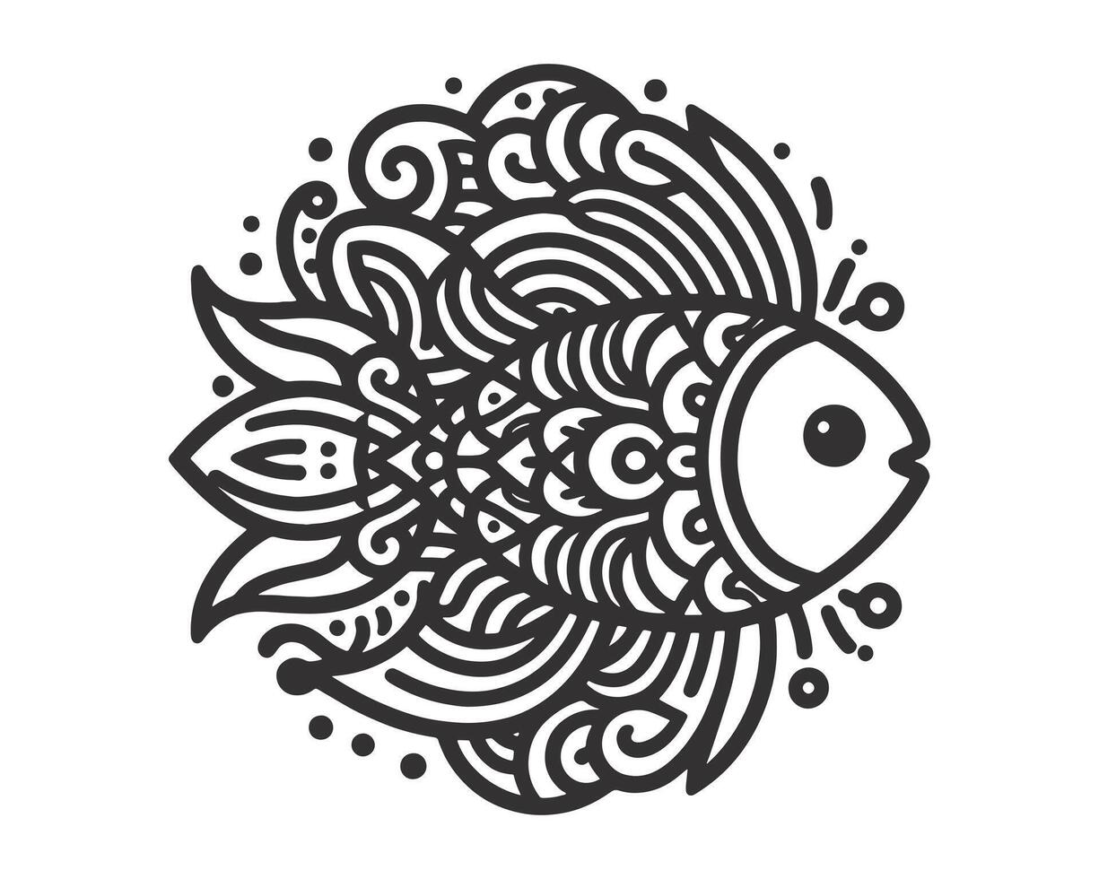 Fish line art mandala design vector