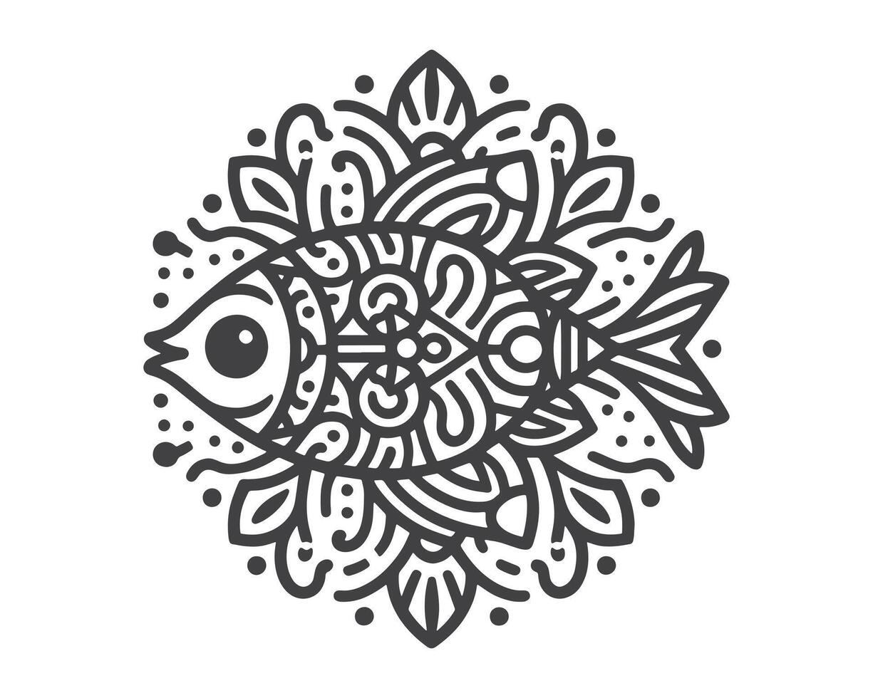 Fish line art mandala design vector