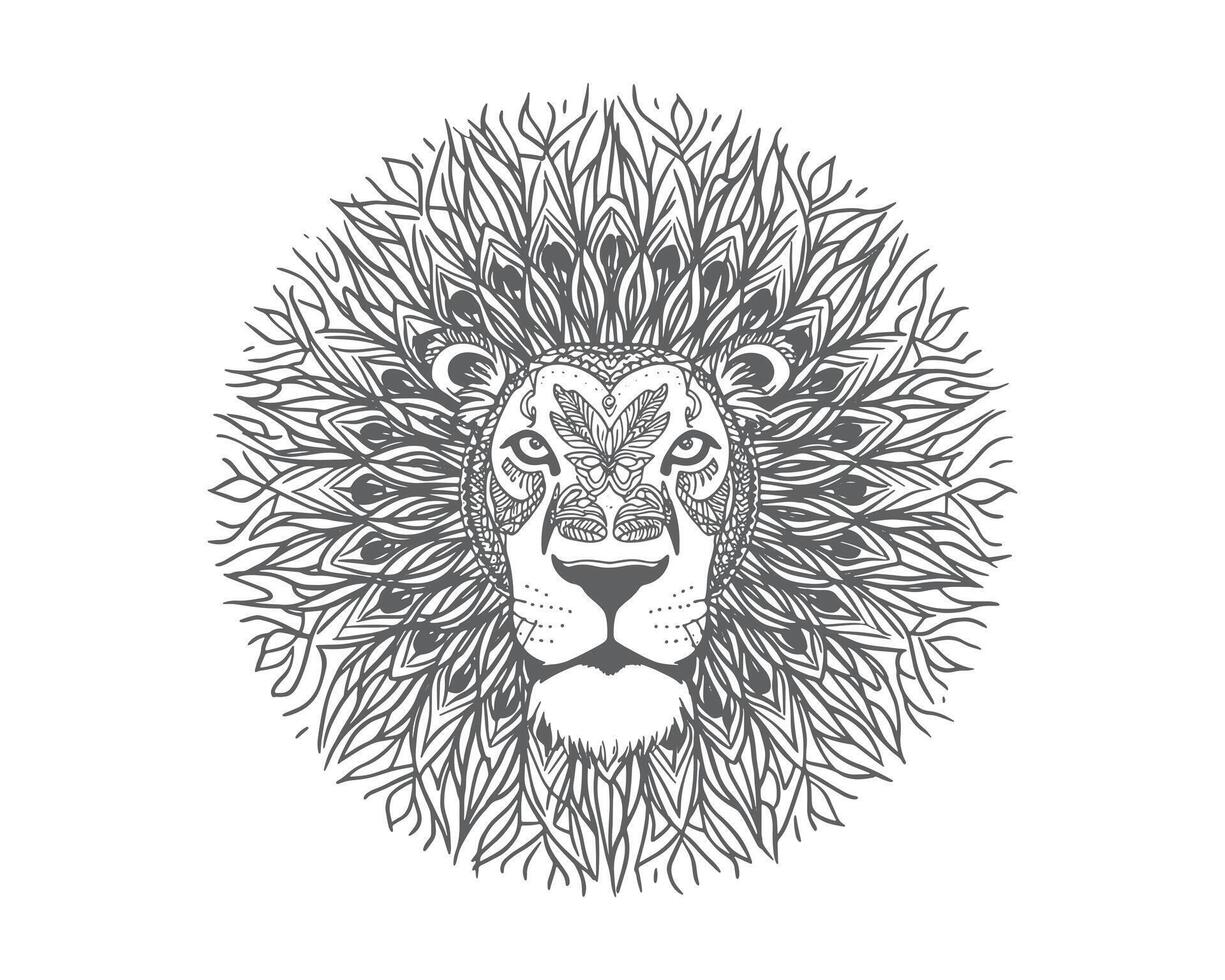 lion face line art mandala design vector