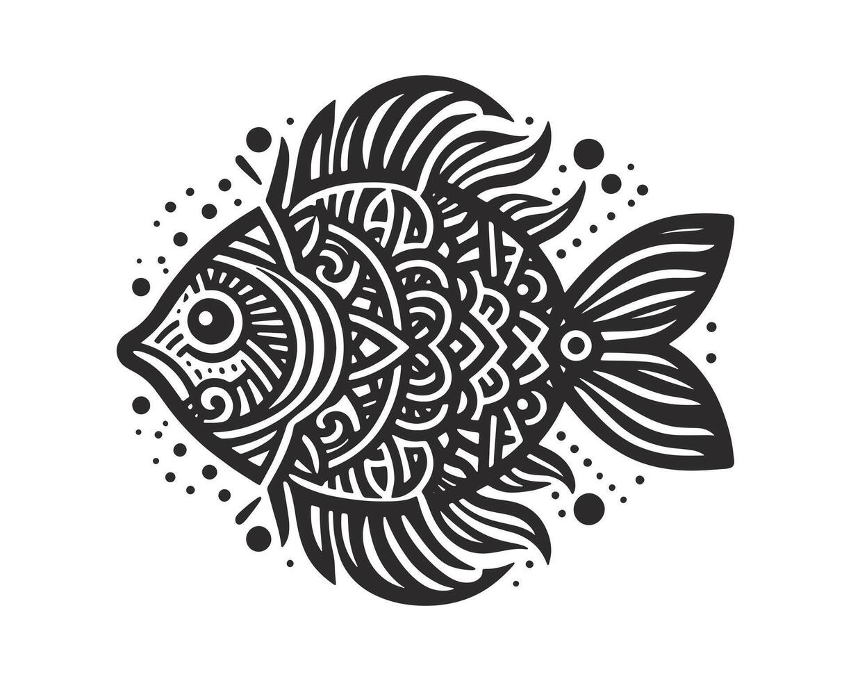Fish line art mandala design vector