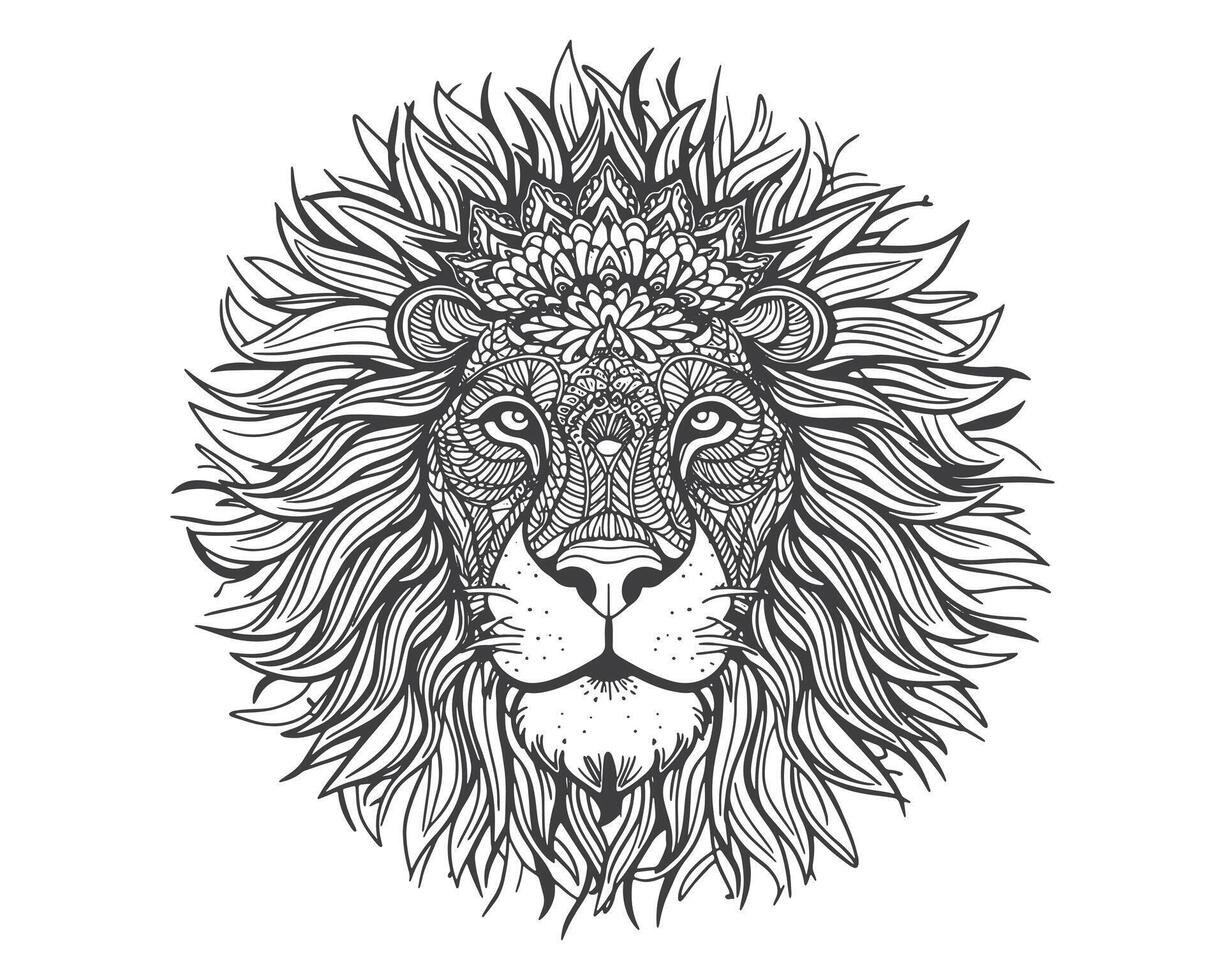 lion face line art mandala design vector