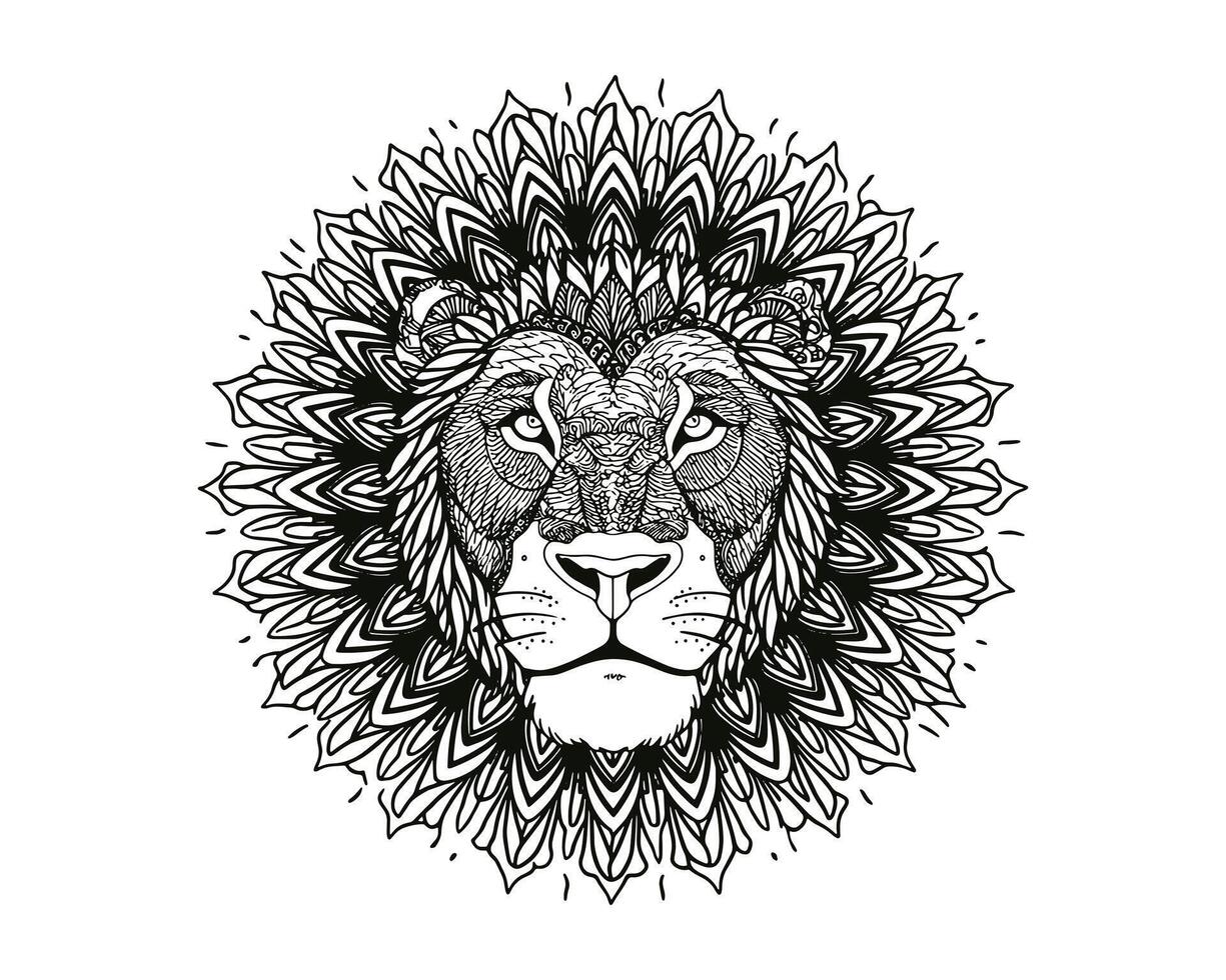 lion face line art mandala design vector