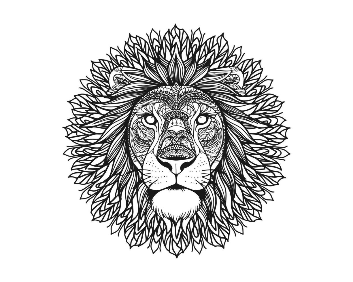 lion face line art mandala design vector