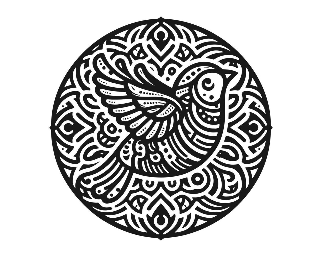 bird line art mandala design vector