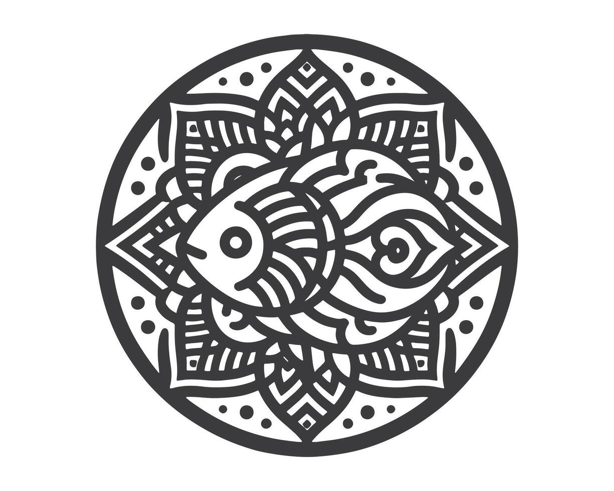 Fish line art mandala design vector