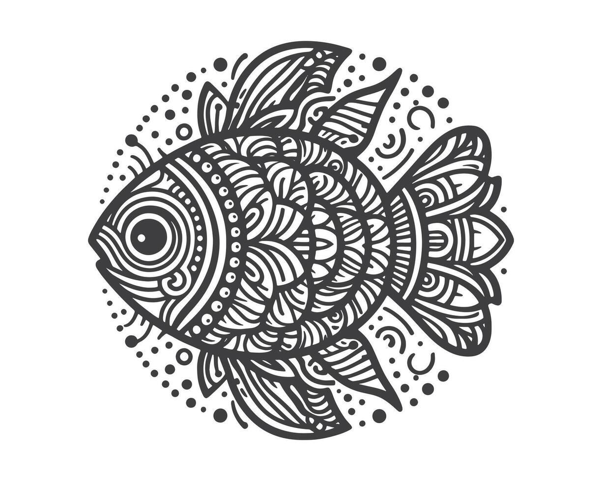 Fish line art mandala design vector