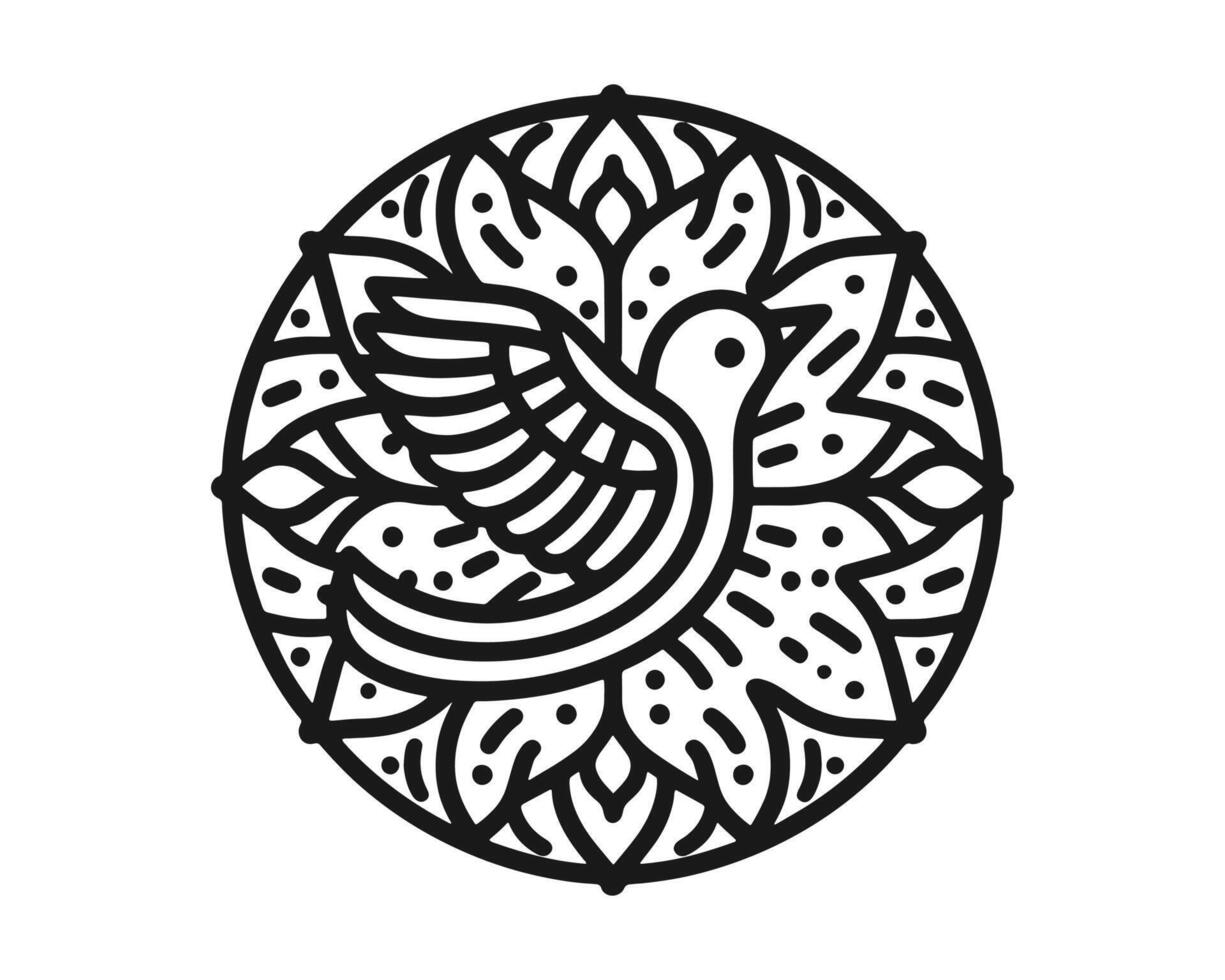 bird line art mandala design vector