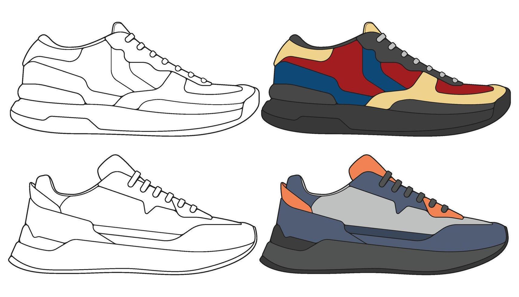 Bundling set sneakers shoes for training, sneakers shoe illustration. Sneakers color full. vector