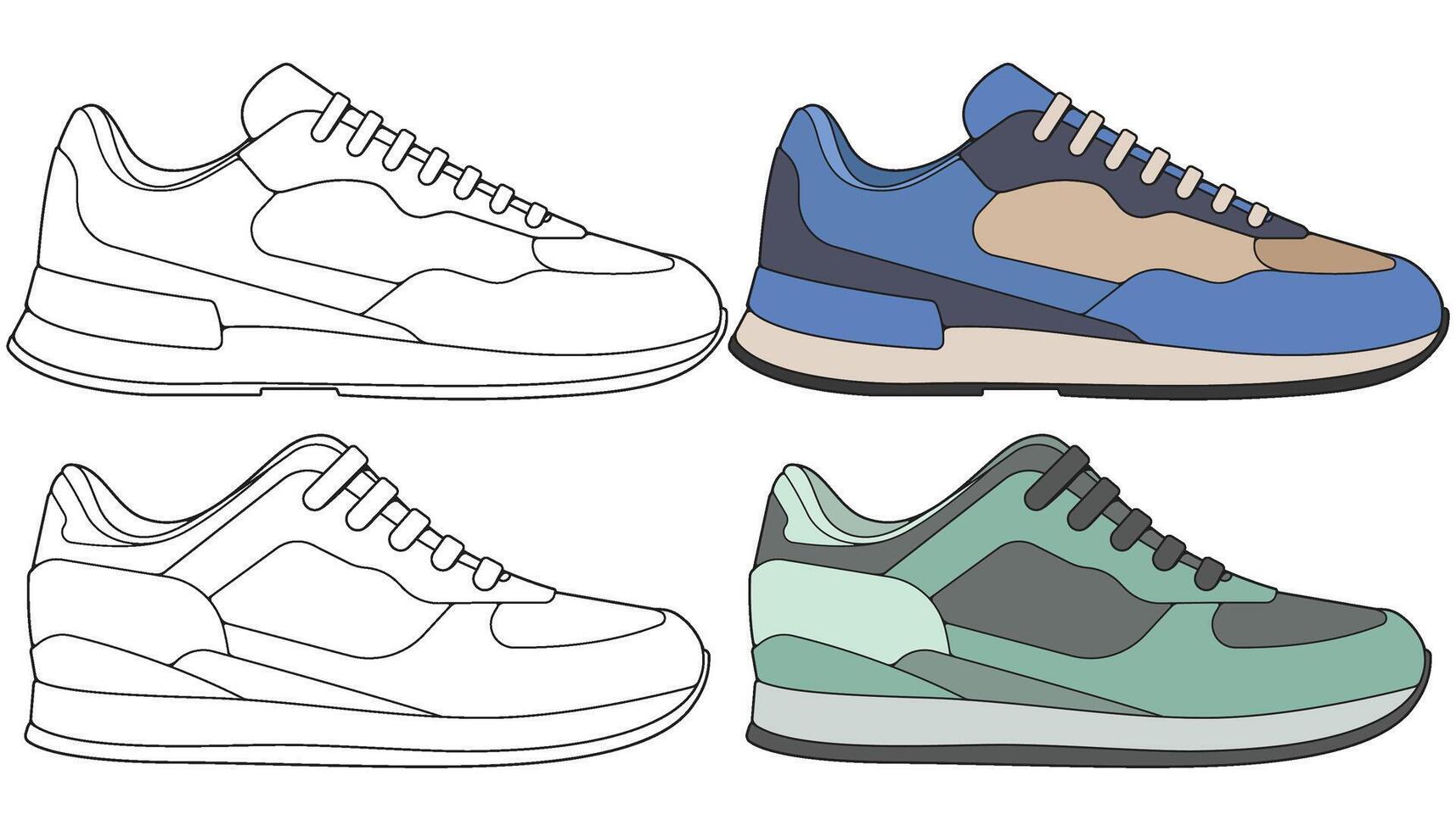 Bundling set sneakers shoes for training, sneakers shoe illustration. Sneakers color full. vector