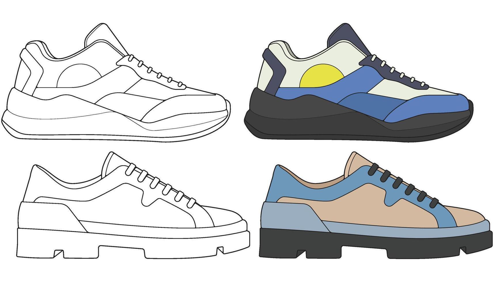 Bundling set sneakers shoes for training, sneakers shoe illustration. Sneakers color full. vector