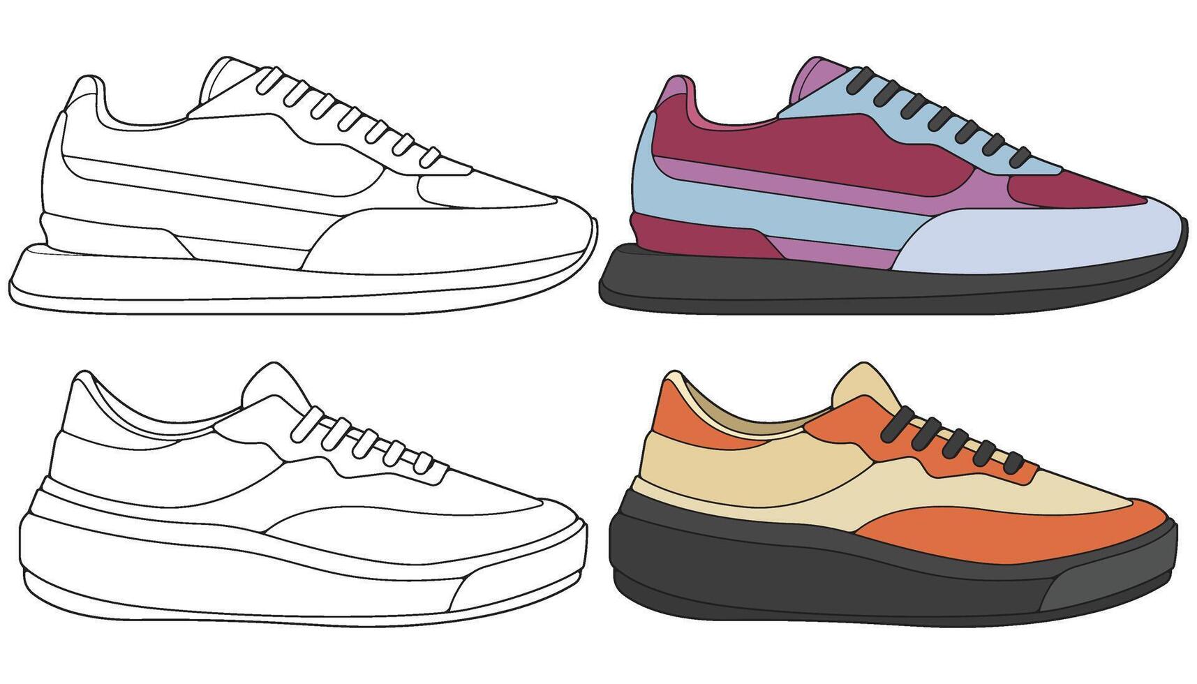 Bundling set sneakers shoes for training, sneakers shoe illustration. Sneakers color full. vector