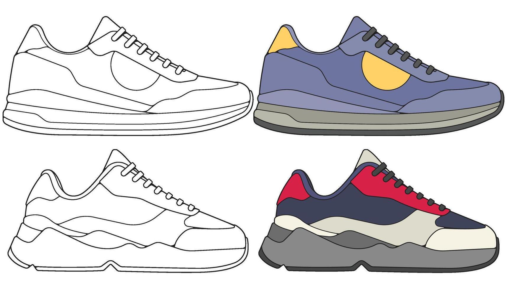 Bundling set sneakers shoes for training, sneakers shoe illustration. Sneakers color full. vector