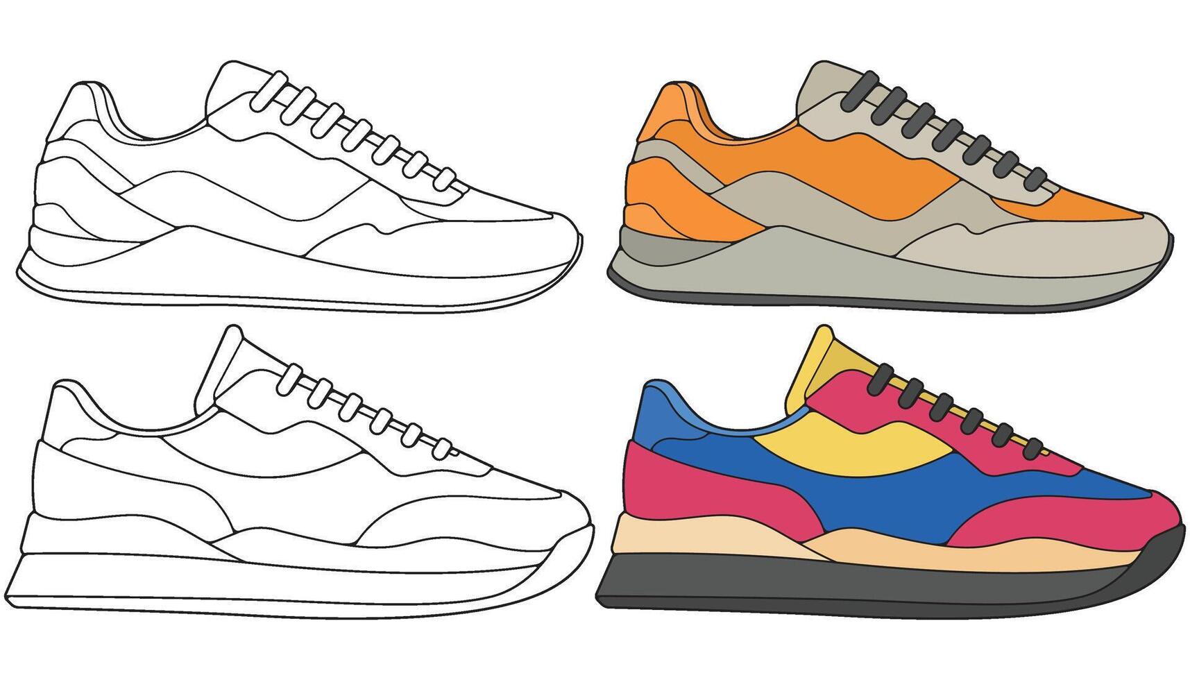 Bundling set sneakers shoes for training, sneakers shoe illustration. Sneakers color full. vector