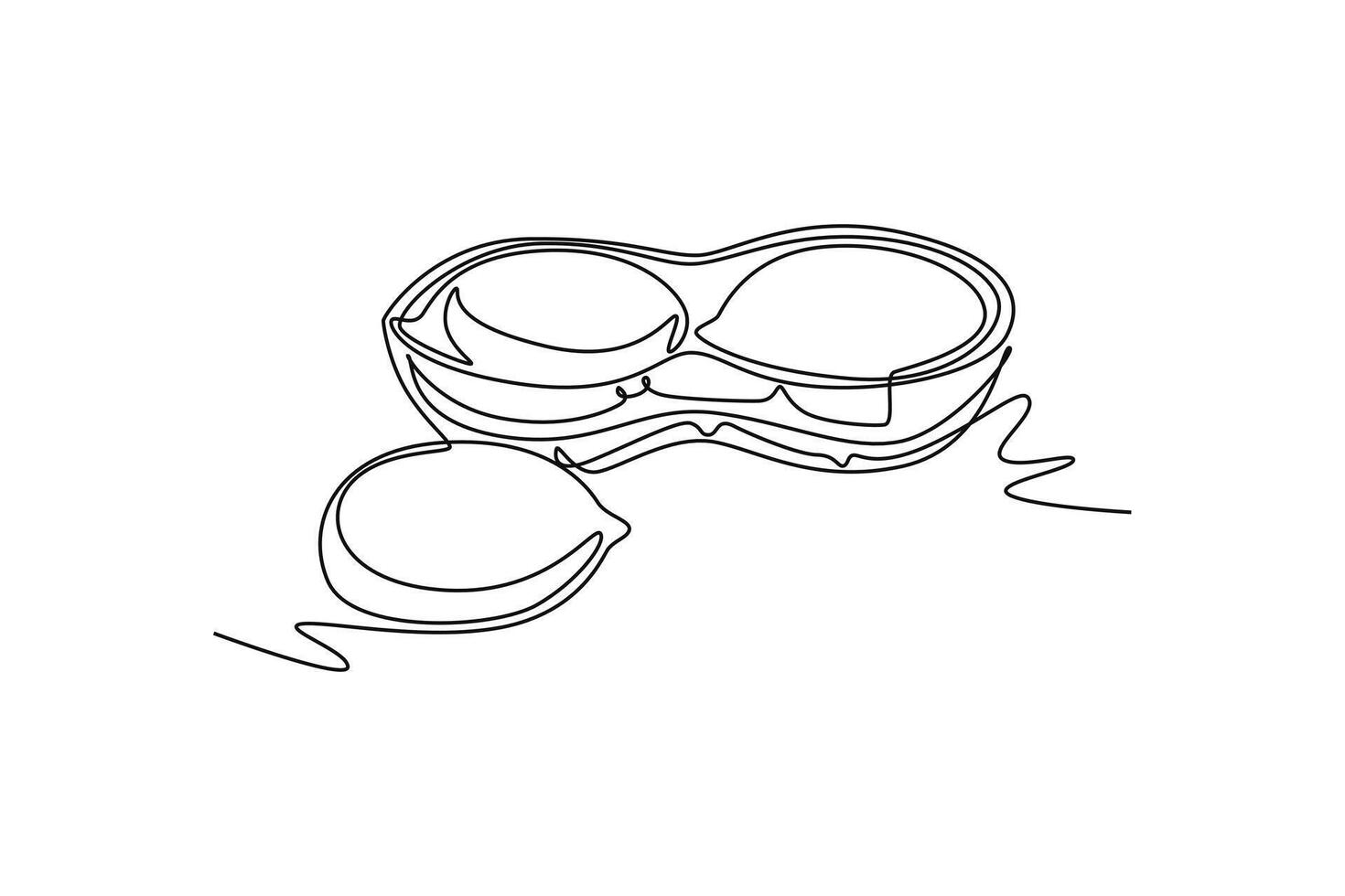 Continuous one line drawing whole and peeled healthy organic peanut for farm logo identity. Fresh roasted groundnut concept for edible seeds icon. Single line draw design graphic illustration vector