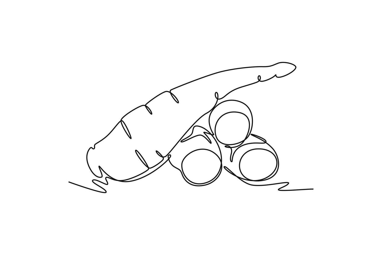 Single one line drawing of whole healthy organic cassava for farm logo identity. Edible starchy tuberous root concept tropical crop icon. Modern continuous line draw design graphic illustration vector