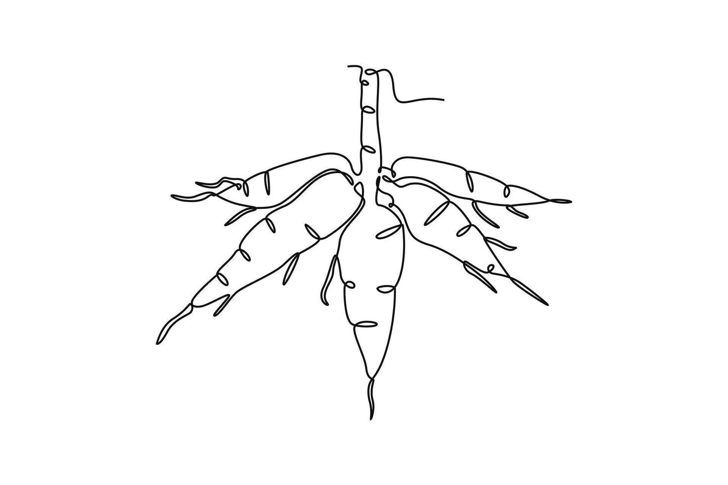Single one line drawing of whole healthy organic cassava for plantation logo identity. Fresh edible starchy tuberous root concept for farm icon. Continuous line draw design graphic illustration vector