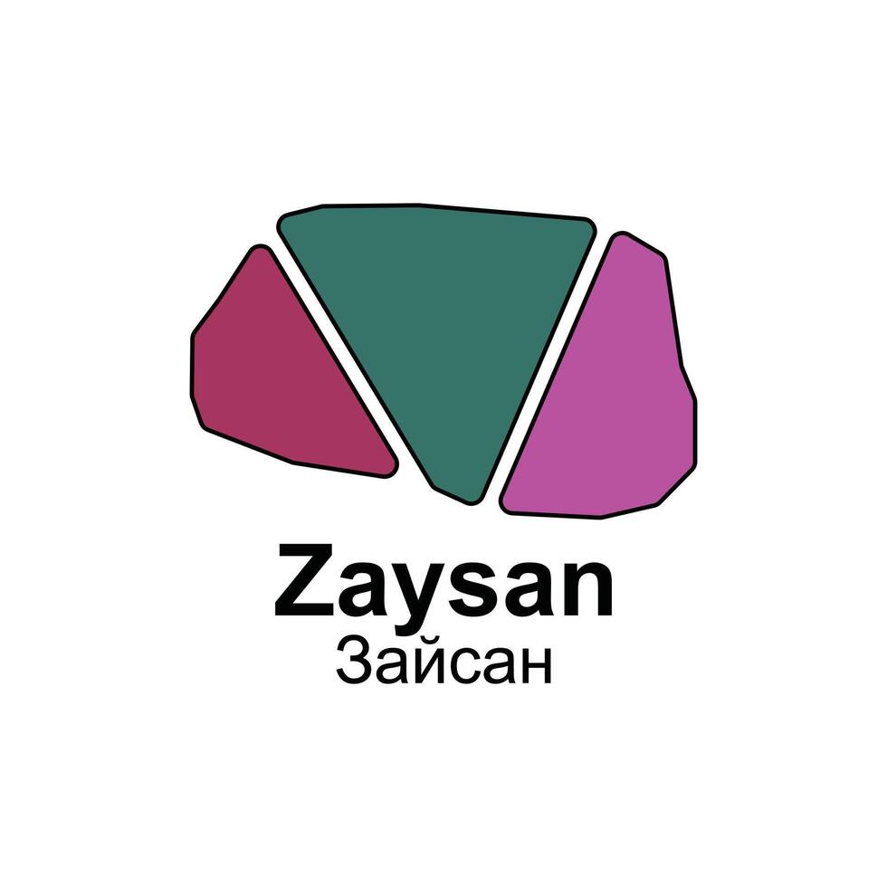 Zaysan City map design, template with outline graphic sketch style isolated on white background vector