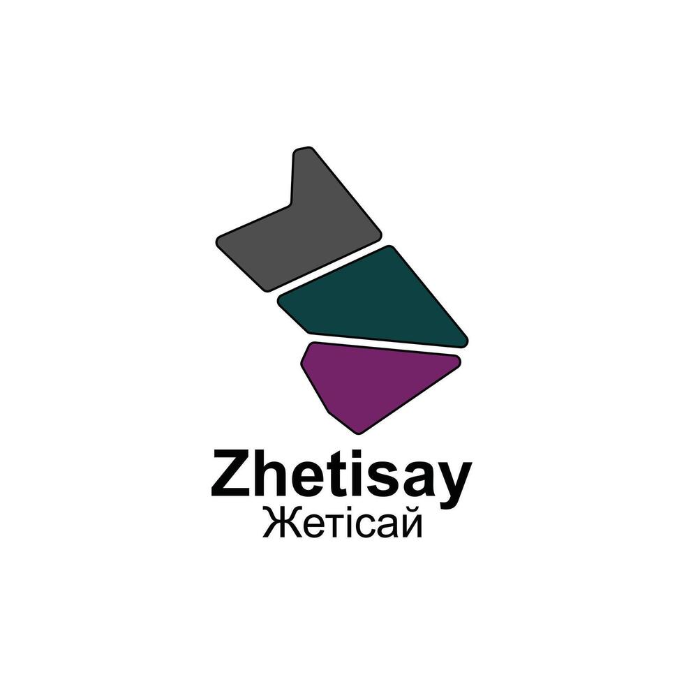 Zhetisay City map design, template with outline graphic sketch style isolated on white background vector