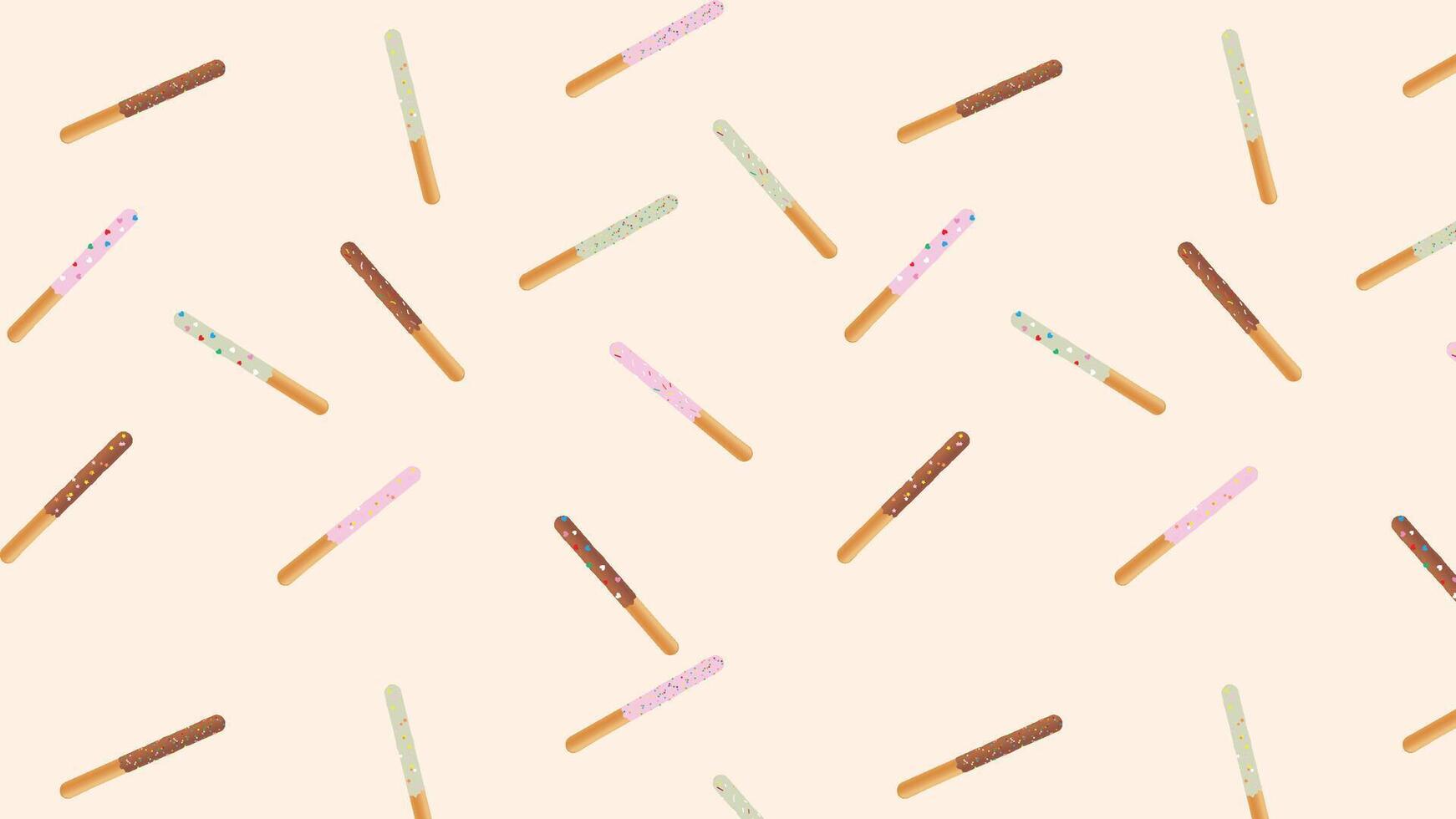 Chocolate dipped biscuits stick on brown background and concept of food ,sweet and love, chocolate sticks, pepero. pocky chocolate, strawberry, cookie cream flavor pattern vector
