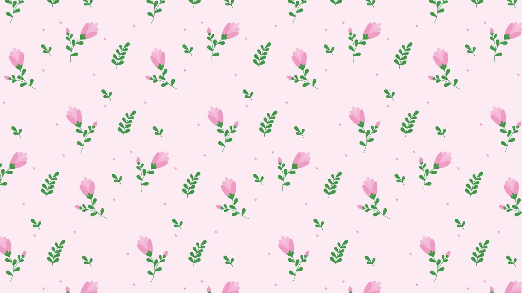 cute pink cartoon flower with leaf, branch, flower bud pattern in pink background for fabric print, paper print, social media, party print or any use. flower doodle vector