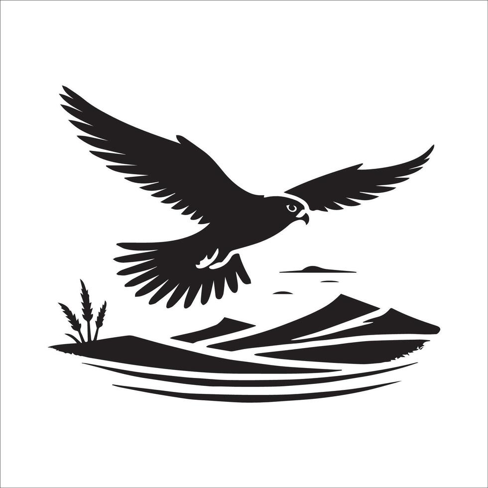 Peregrine falcon silhouette - Bird Logo - Peregrine falcon flying over illustration in black and white vector