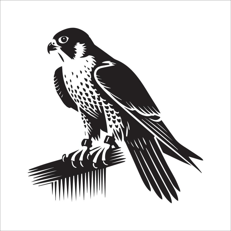 Peregrine falcon silhouette - Bird Logo - A Peregrine falcon sitting on a high perch illustration in black and white vector