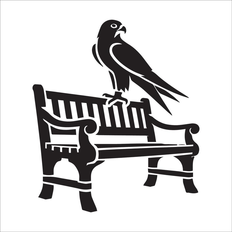 Peregrine falcon silhouette - Bird Logo - A Peregrine falcon sitting on a bench illustration in black and white vector
