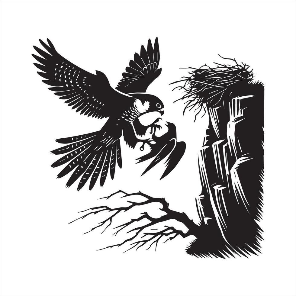 Peregrine falcon silhouette - Bird Logo - A Peregrine falcon clutching illustration in black and white vector