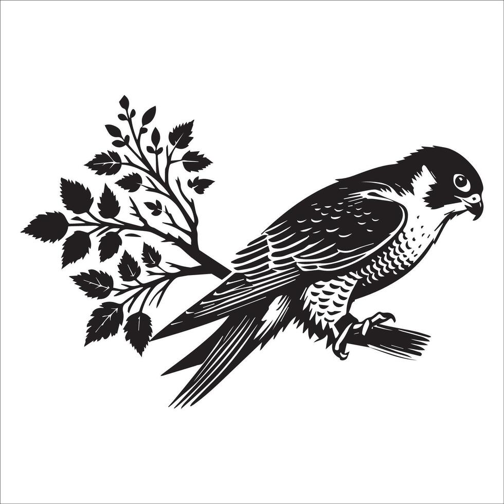Peregrine falcon silhouette - Bird Logo - A Peregrine falcon sitting on a bench illustration in black and white vector