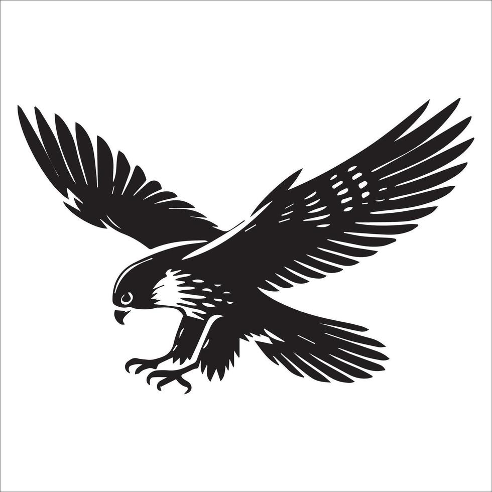 Peregrine falcon silhouette - Bird Logo - A Peregrine falcon skimming illustration in black and white vector