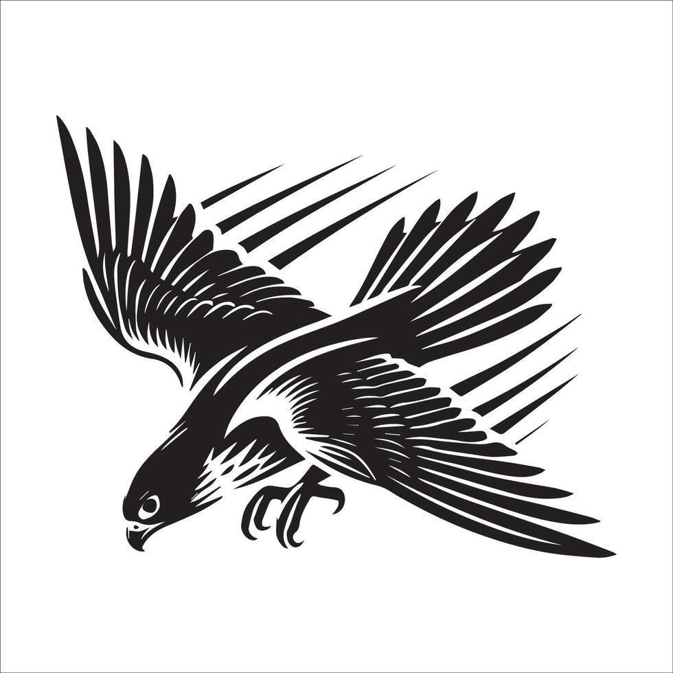 Peregrine falcon silhouette - Bird Logo - A Peregrine falcon diving illustration in black and white vector