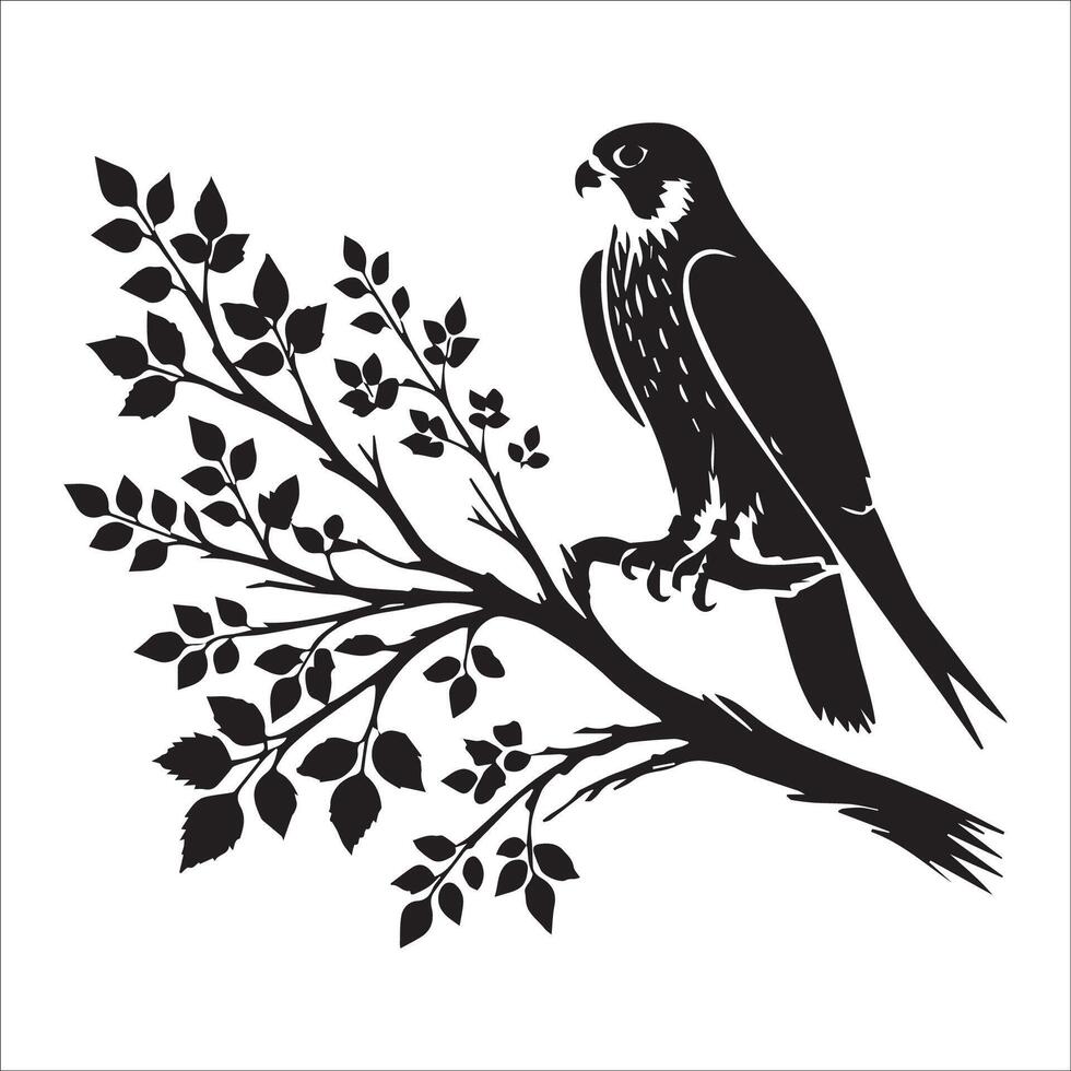 Peregrine falcon silhouette - Bird Logo - A Peregrine falcon sitting on a bench illustration in black and white vector