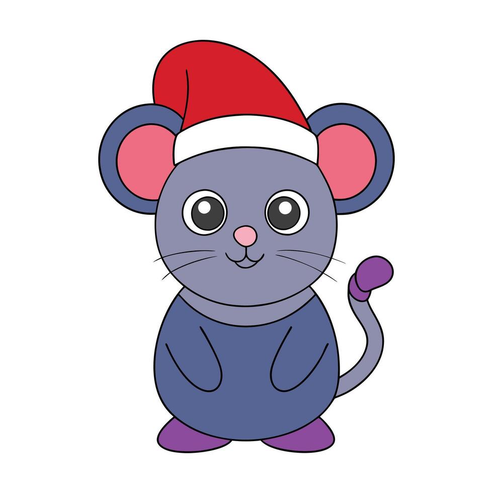 Funny Christmas mouse with Santa hat illustration vector
