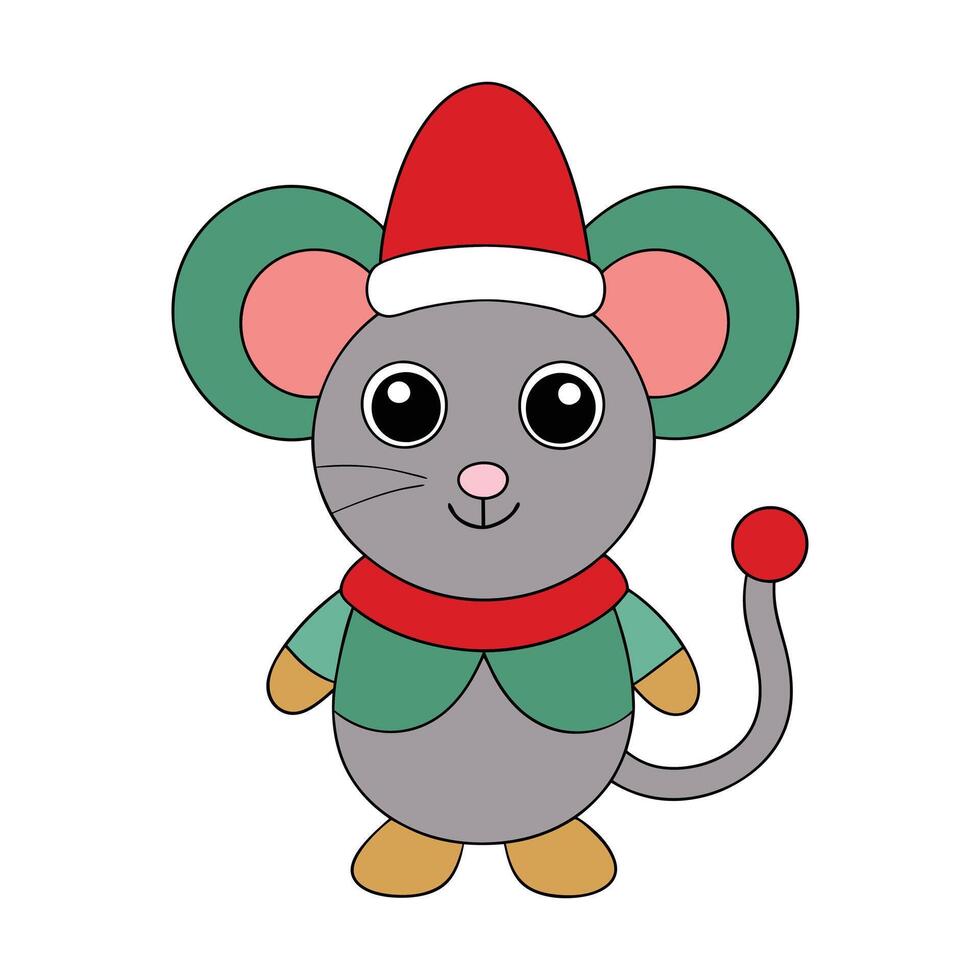 Funny Christmas mouse with Santa hat illustration vector