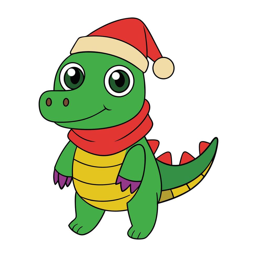 Cute crocodile in Santa hat and scarf illustration vector